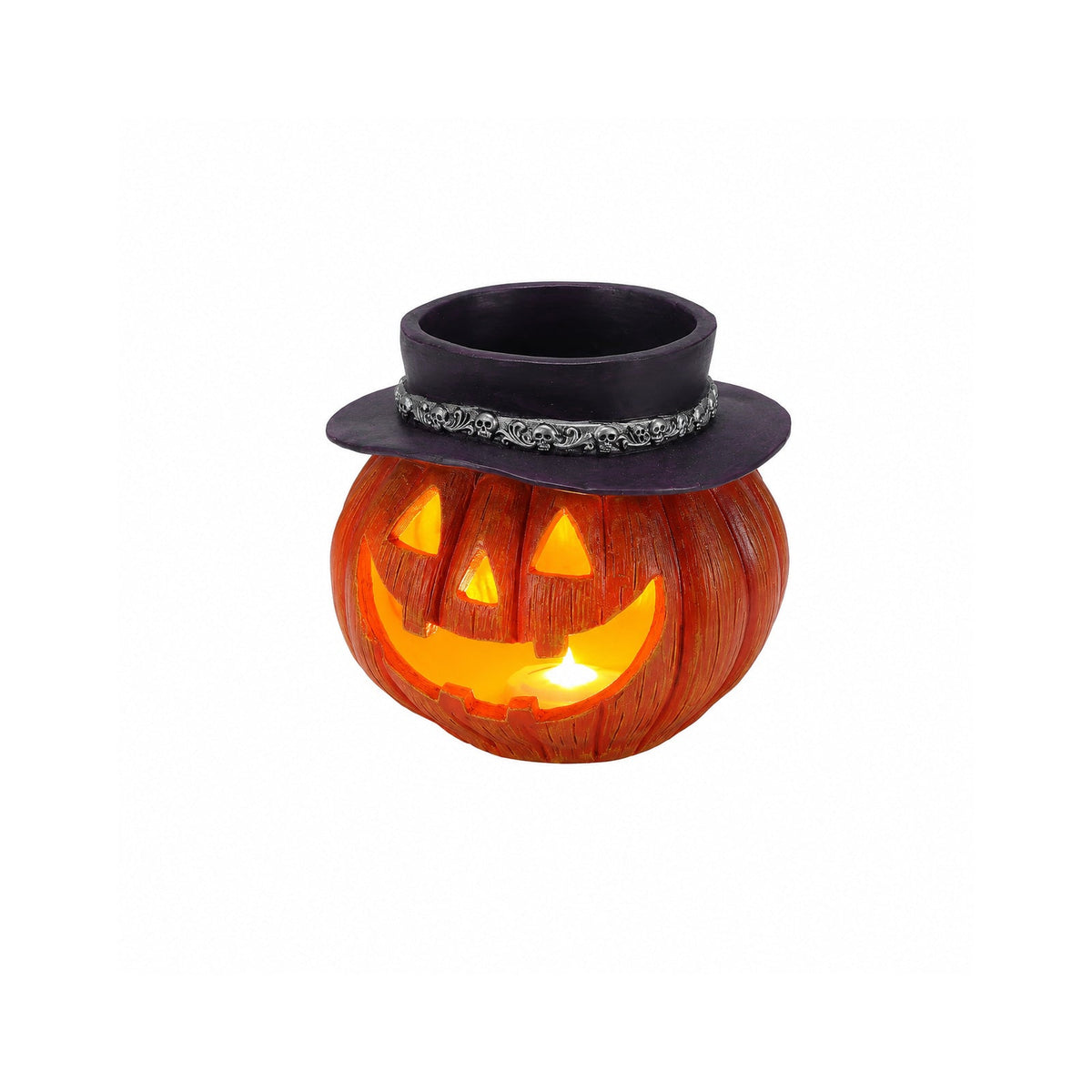 Halloween Pumpkin Candy Bowl with Witch Hat - Resin Halloween Decor
