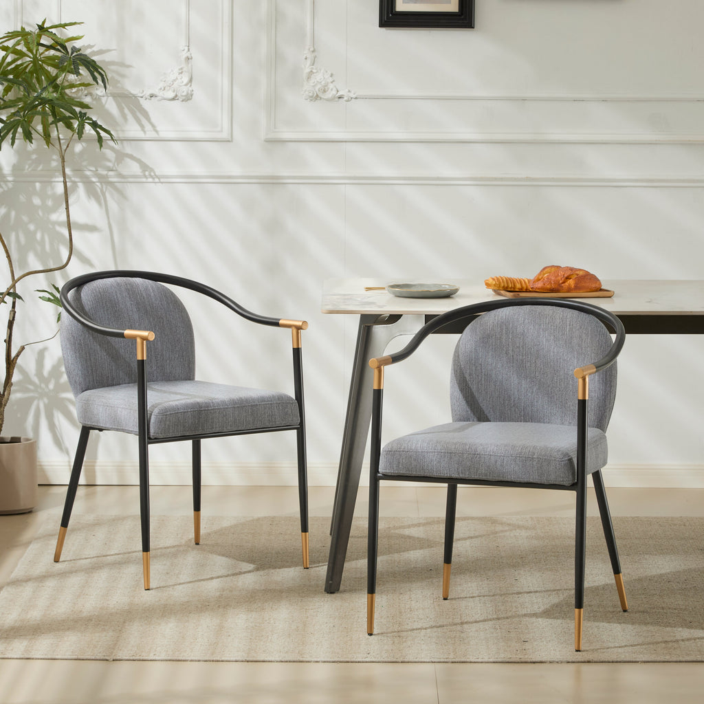 Modern Upholstered Dining Chair Set with Metal Armrests - Black