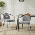 Modern Upholstered Dining Chair Set with Metal Armrests - Black