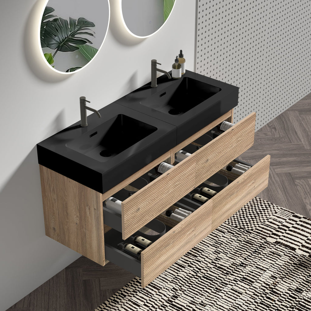 Grace 48'' Rough Bathroom Vanity with Double Drawers - Walnut