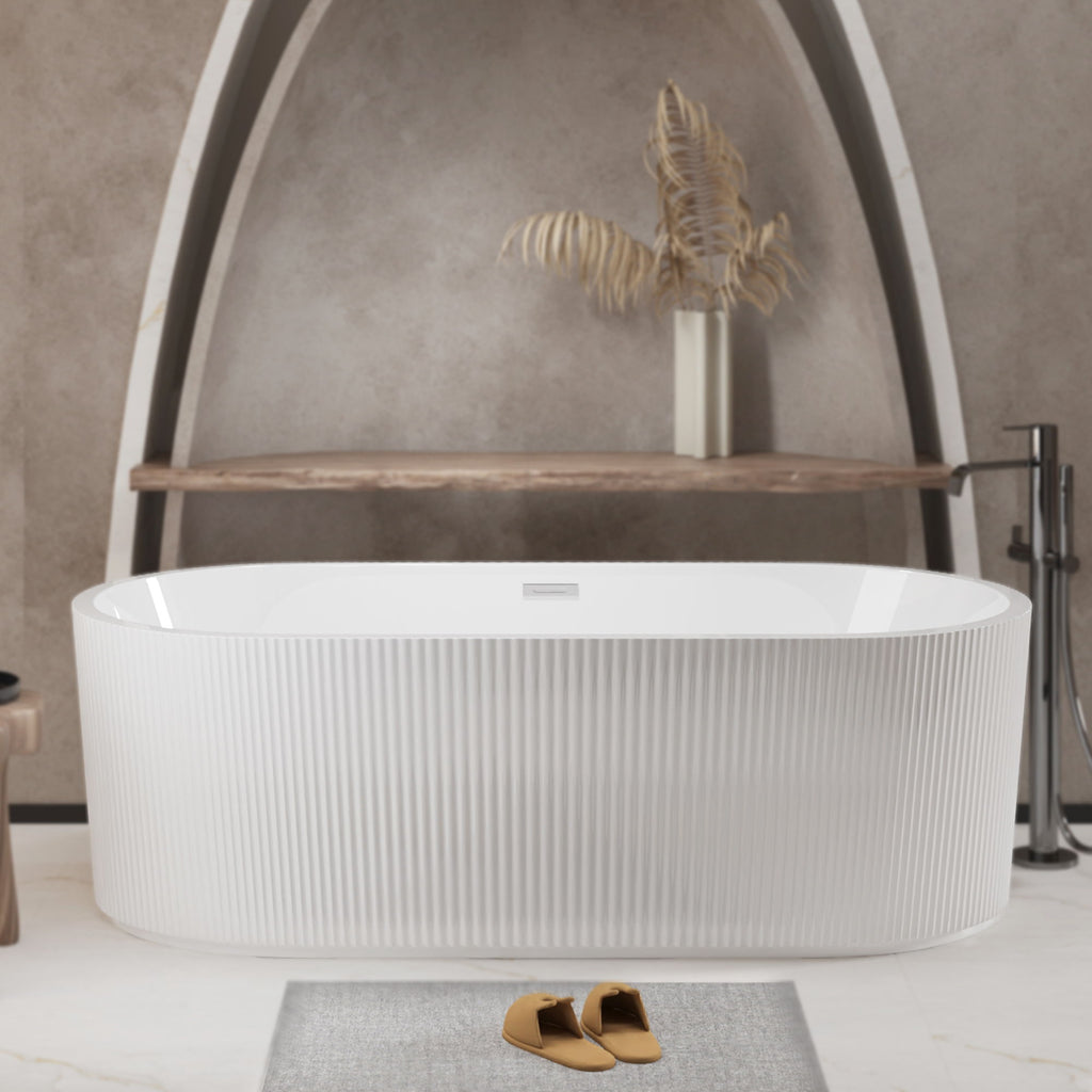 Linear Freestanding Soaker Tub with Double-Wall Acrylic - White