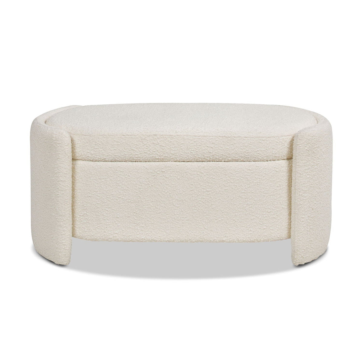 Ivory White Oval Storage Bench with Three-Compartment Interior - Upholstered