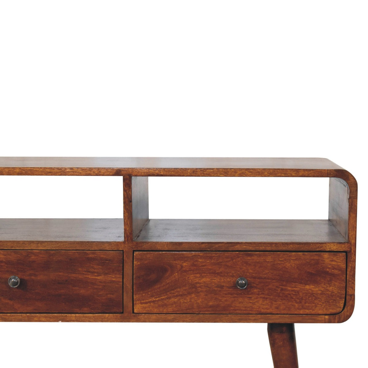 Solid Wood Triple Curved Console Table with Storage - Chestnut