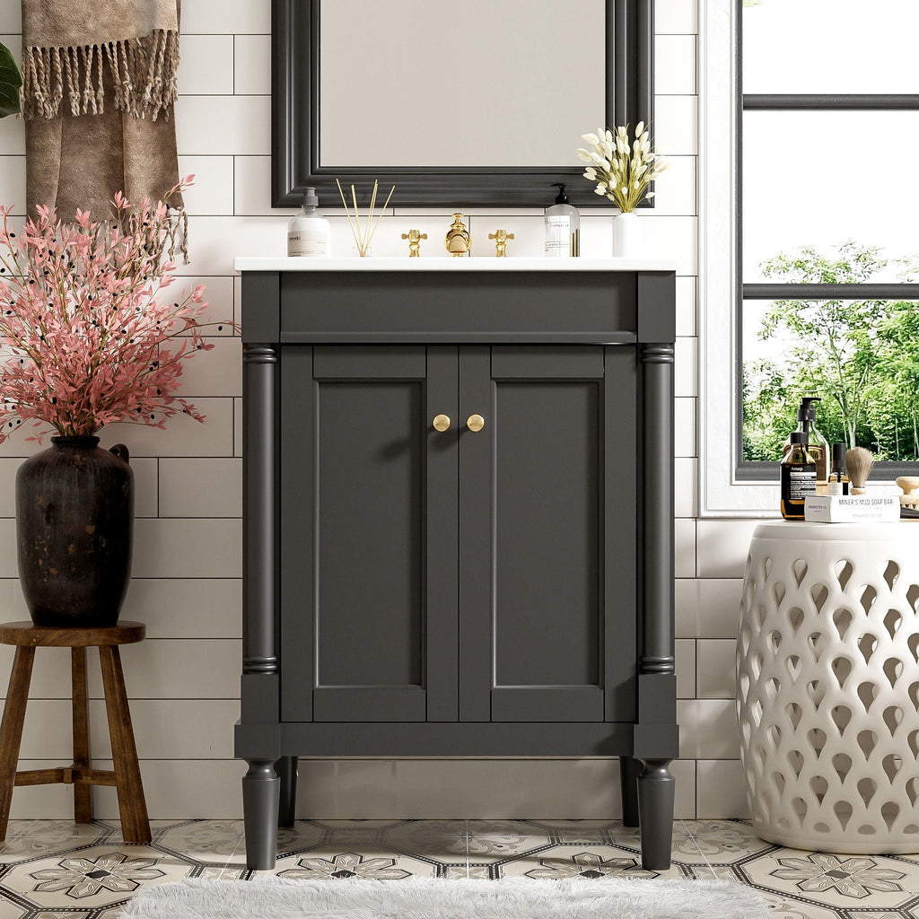 Bathroom Vanity With Top Sink and Two-Tier Storage Cabinet - Multiple Colors