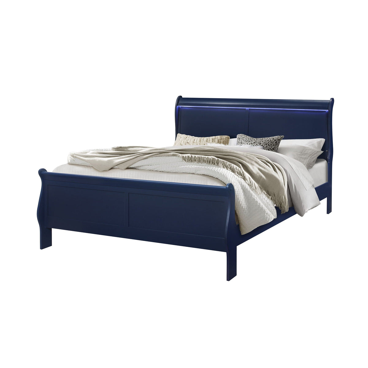 Charlston Sleigh Bed with LED Lighting - Blue or White