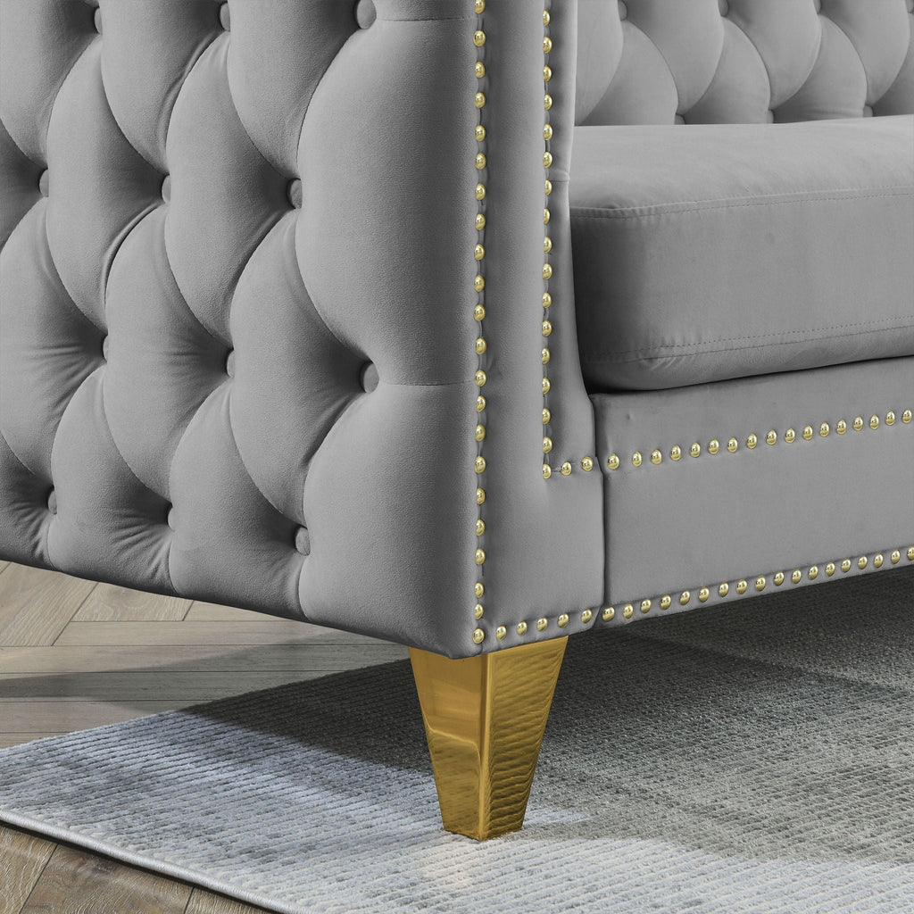 L-Shaped Corner Sofa, 5 Seater Sectional with Tufted Design – Beige or Dark Gray