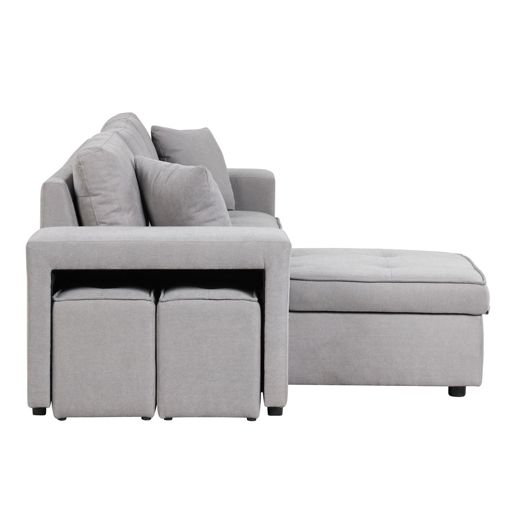 Reversible L-Shape Sleeper Sectional Sofa with Storage Chaise and 2 Stools - Multiple Colors