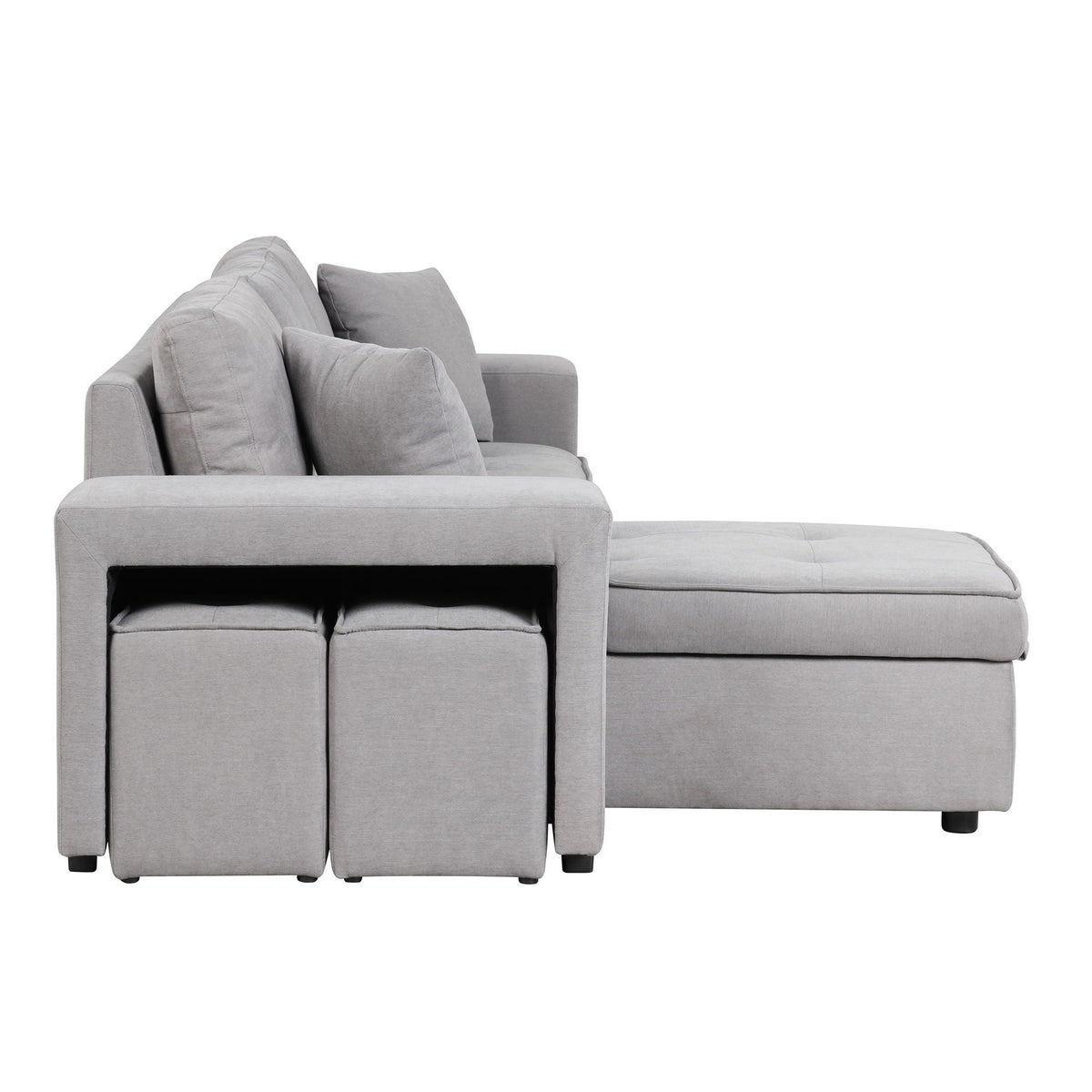 Reversible L-Shape Sleeper Sectional Sofa with Storage Chaise and 2 Stools - Multiple Colors