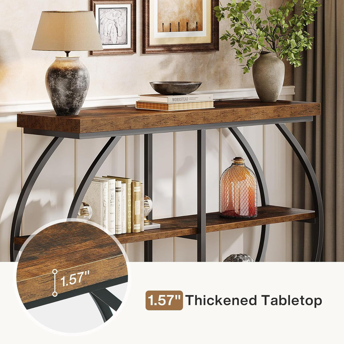 Console Table with Arched Frame, 3 Tiers – Brown / Black