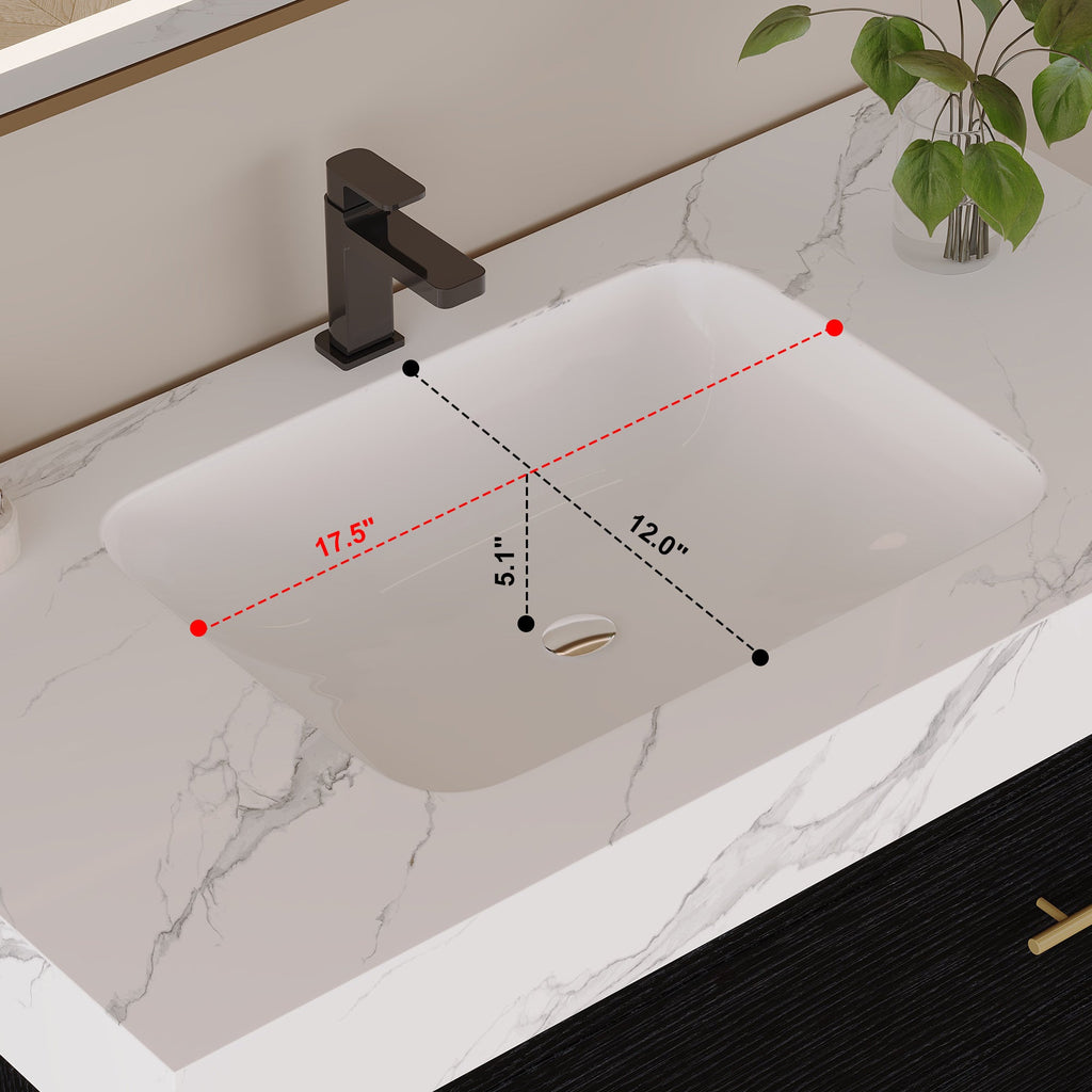 36" Artificial Stone Bathroom Vanity with Ceramic Sink - Black/White