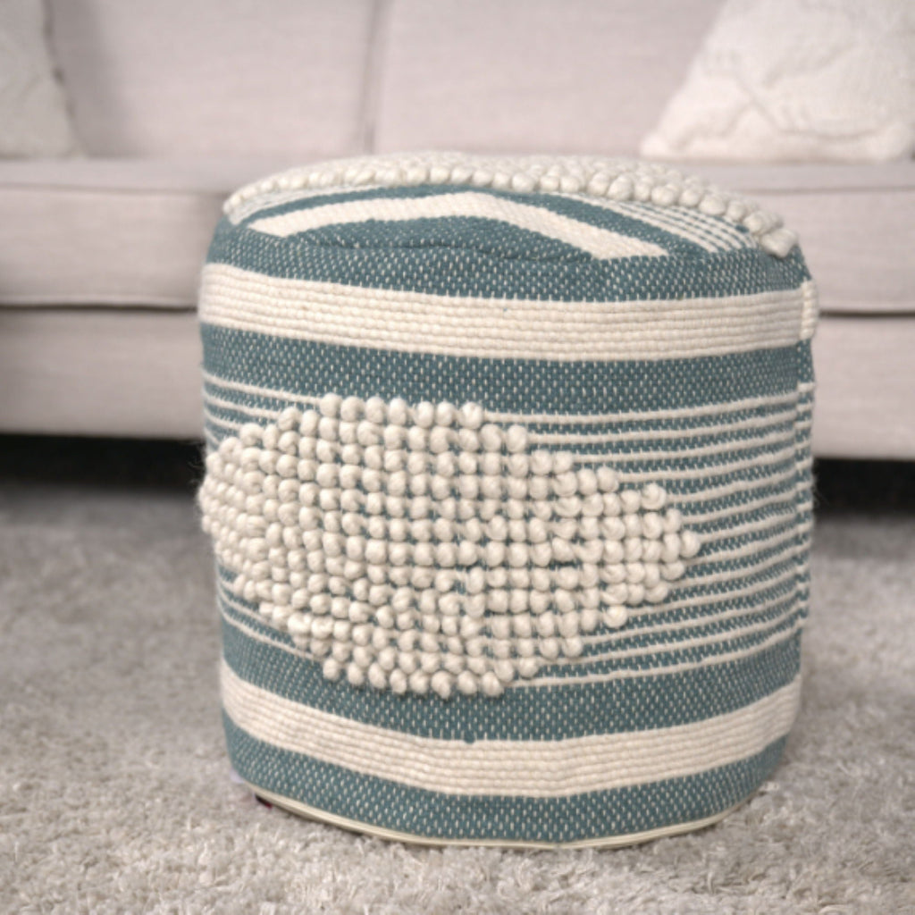 Handcrafted Cylindrical Pouf with Wool Upholstery - Dark Green, Black or Blue