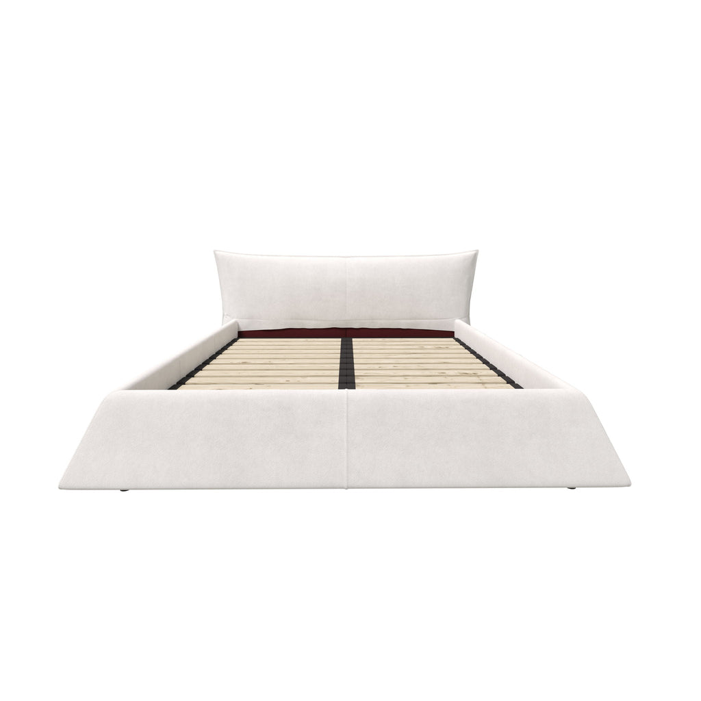 Upholstered Platform Bed with Special Shaped Headboard - Black or Beige