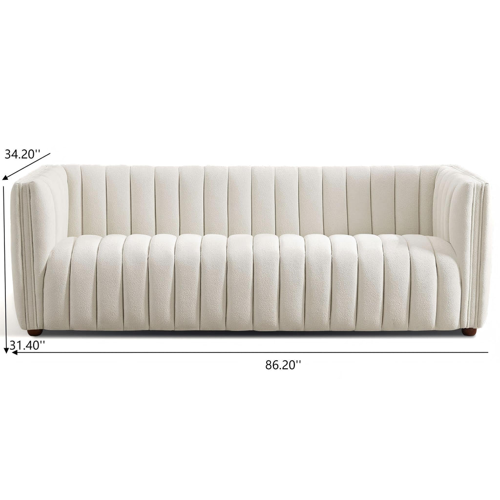 Mid-Century Modern Boucle Couch with Tight Back - Beige