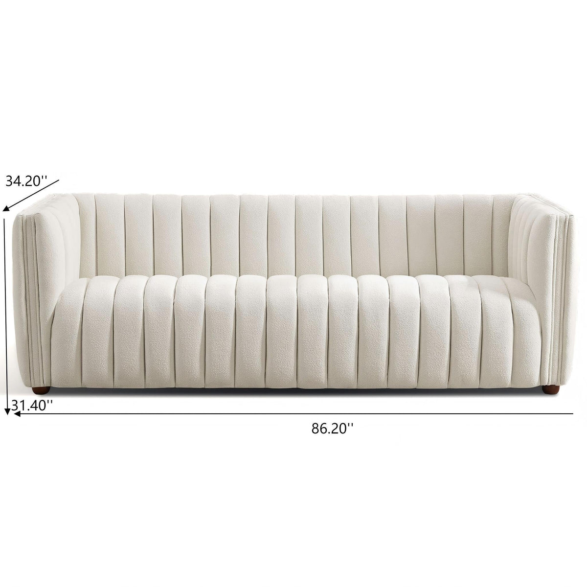 Mid-Century Modern Boucle Couch with Tight Back - Beige