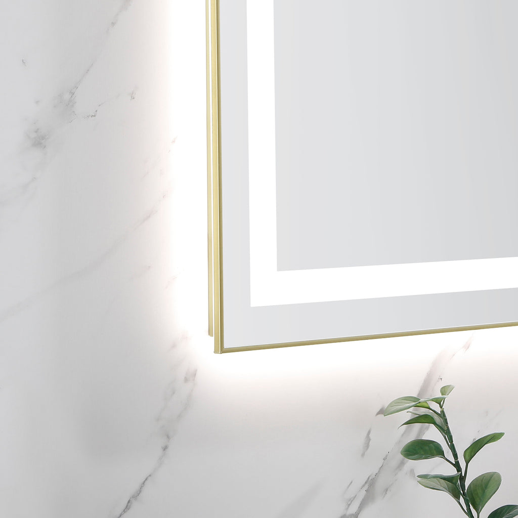 48" x 32" LED Bathroom Mirror with Front and Backlight - Brushed Gold or Gun Ash