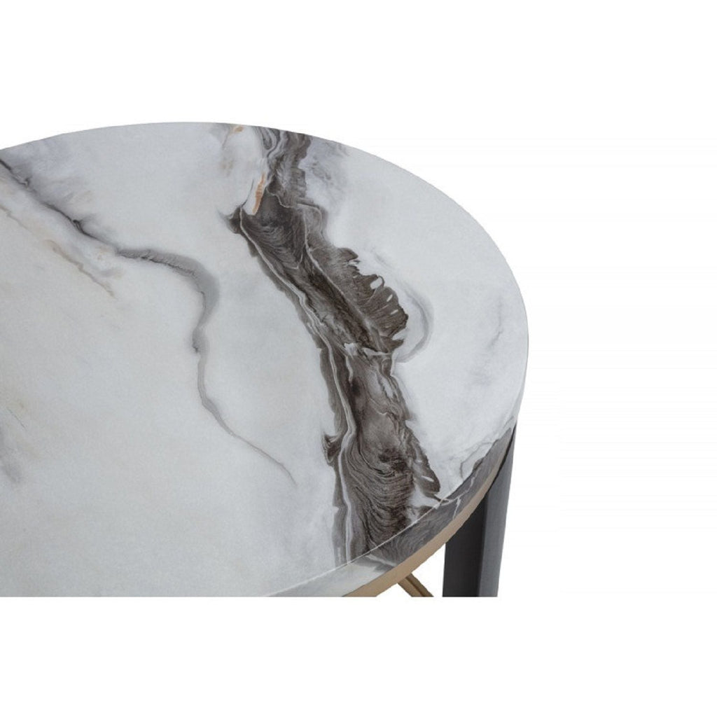 Nesting Round Coffee Table with Ottoman - Faux Marble Top - Gold/Brown
