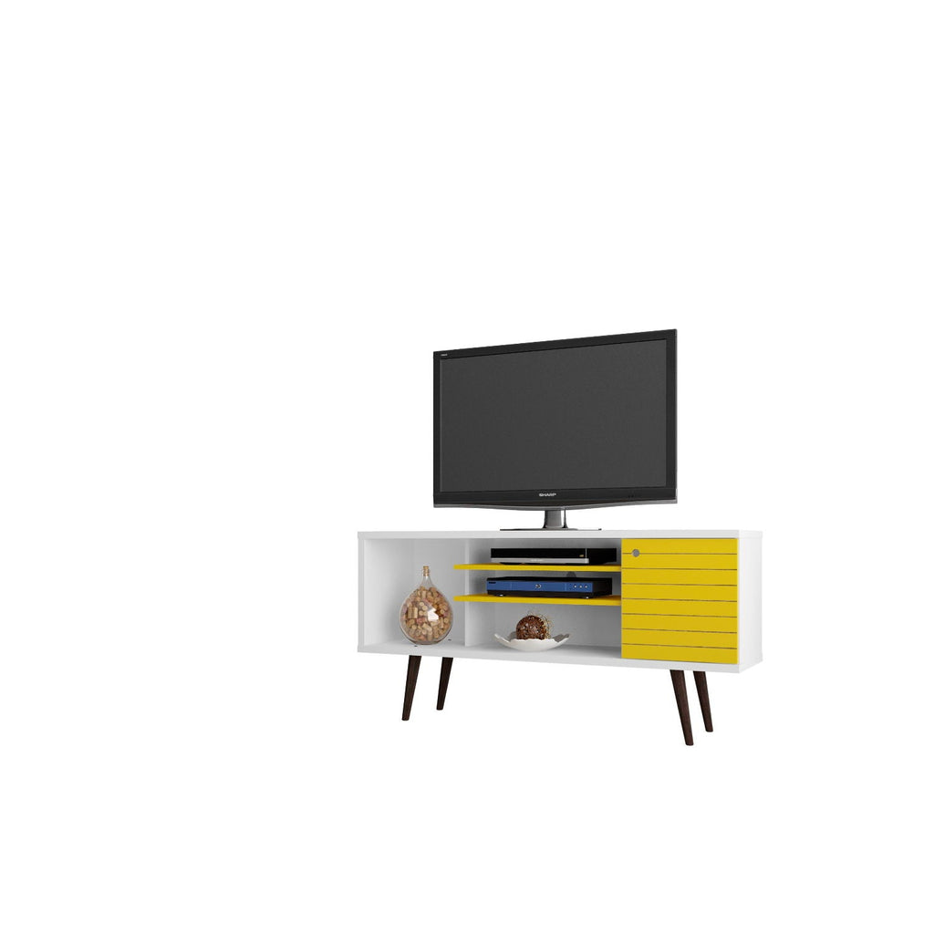 Smart Storage TV Stand with Solid Wood Legs - Multiple Colors