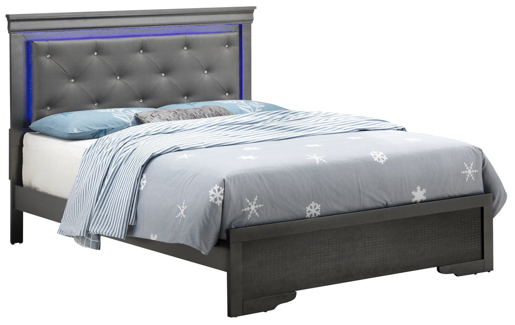 LED Upholstered Bed with Jewel Tufted Headboard - Multiple Colors
