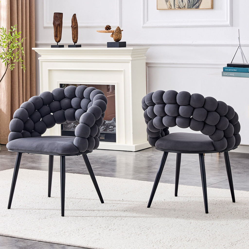 Ball Chain Bubble Dining Chair Set with Sculptural Backrest - Dark Gray, Beige, Orange