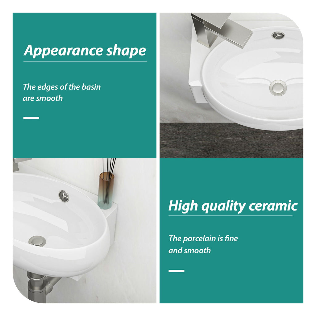 Modern Rectangle Wall Mount Bathroom Sink with Single Faucet Hole - White