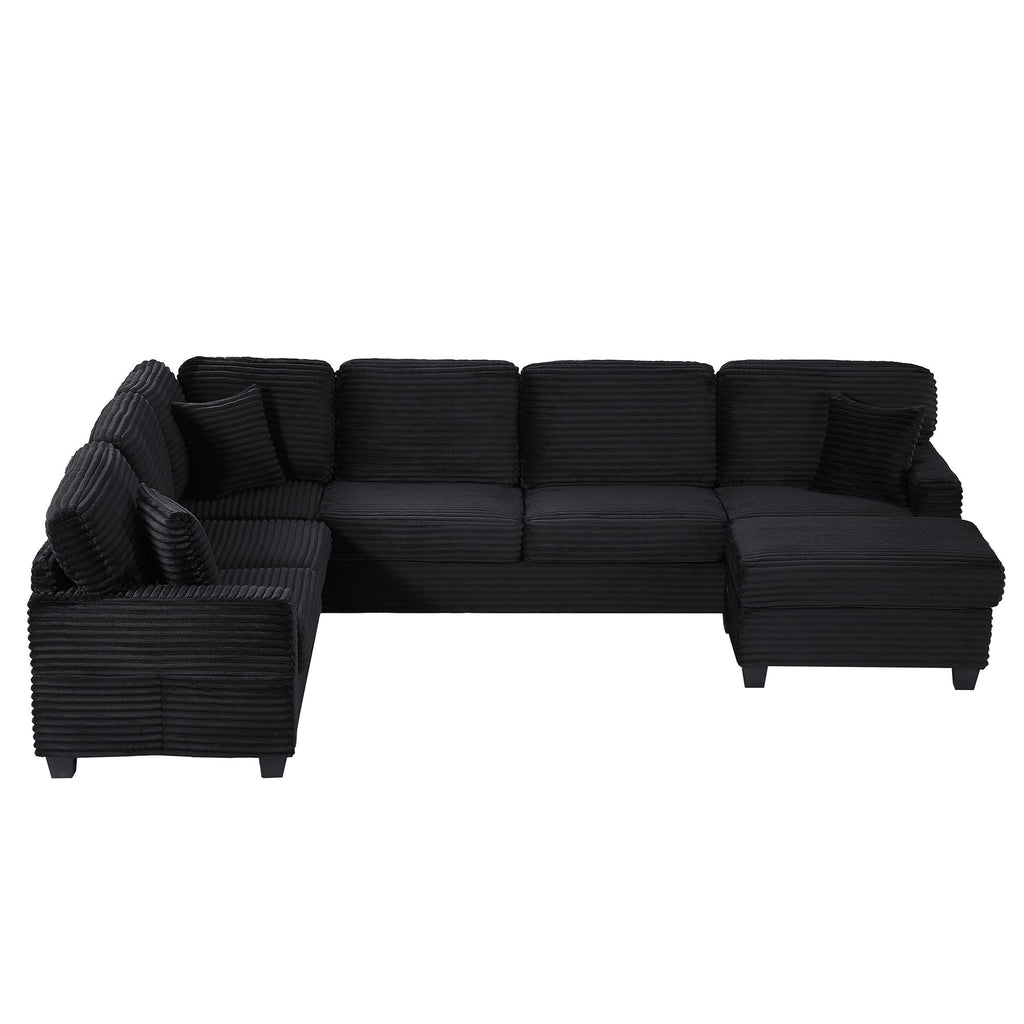 Upholstered U-Shaped Sectional Sofa with Movable Ottoman and Storage Pockets - Multiple Colors