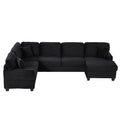 Upholstered U-Shaped Sectional Sofa with Movable Ottoman and Storage Pockets - Multiple Colors
