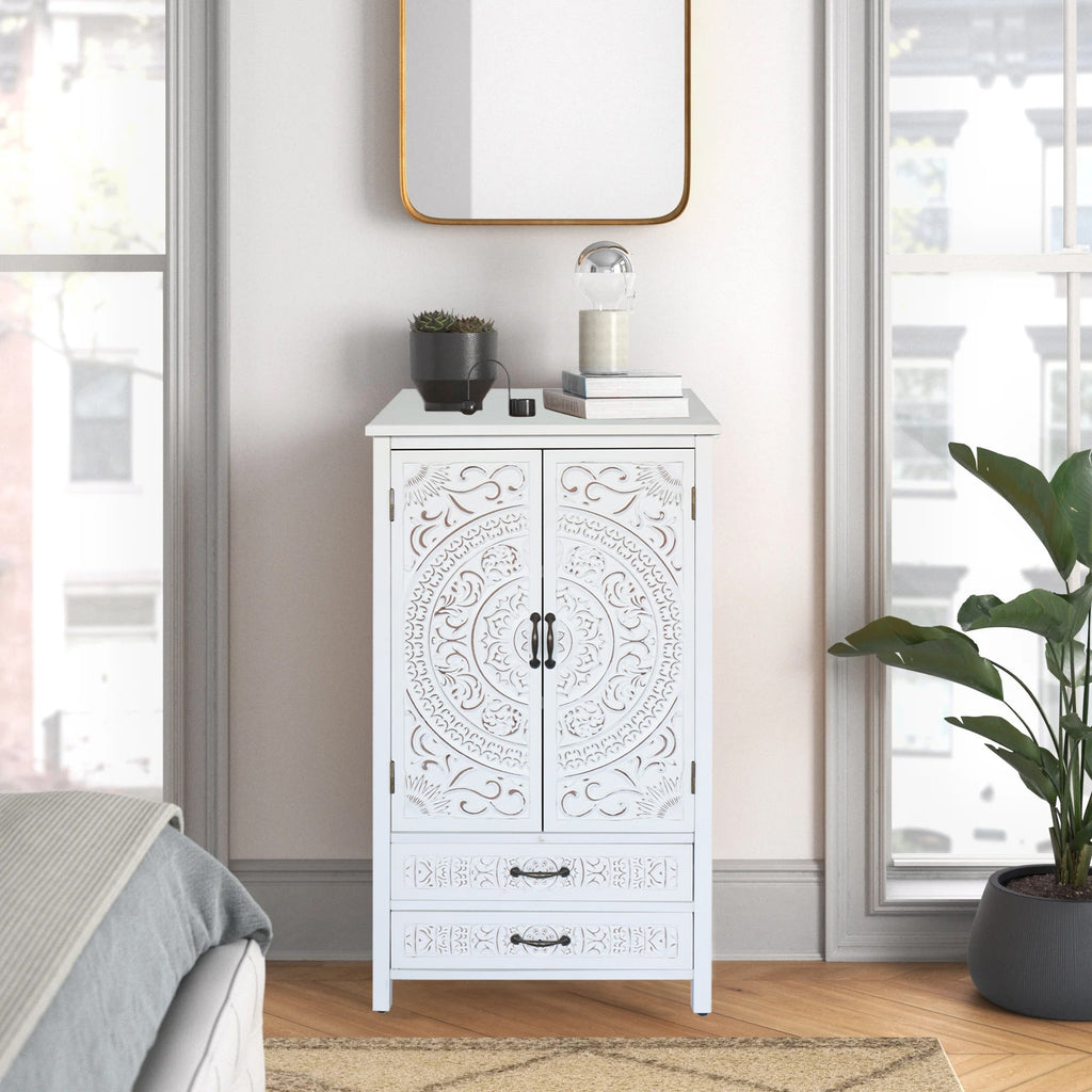27'' Accent Tall Tower Storage Cabinet with Drawer and Doors - White
