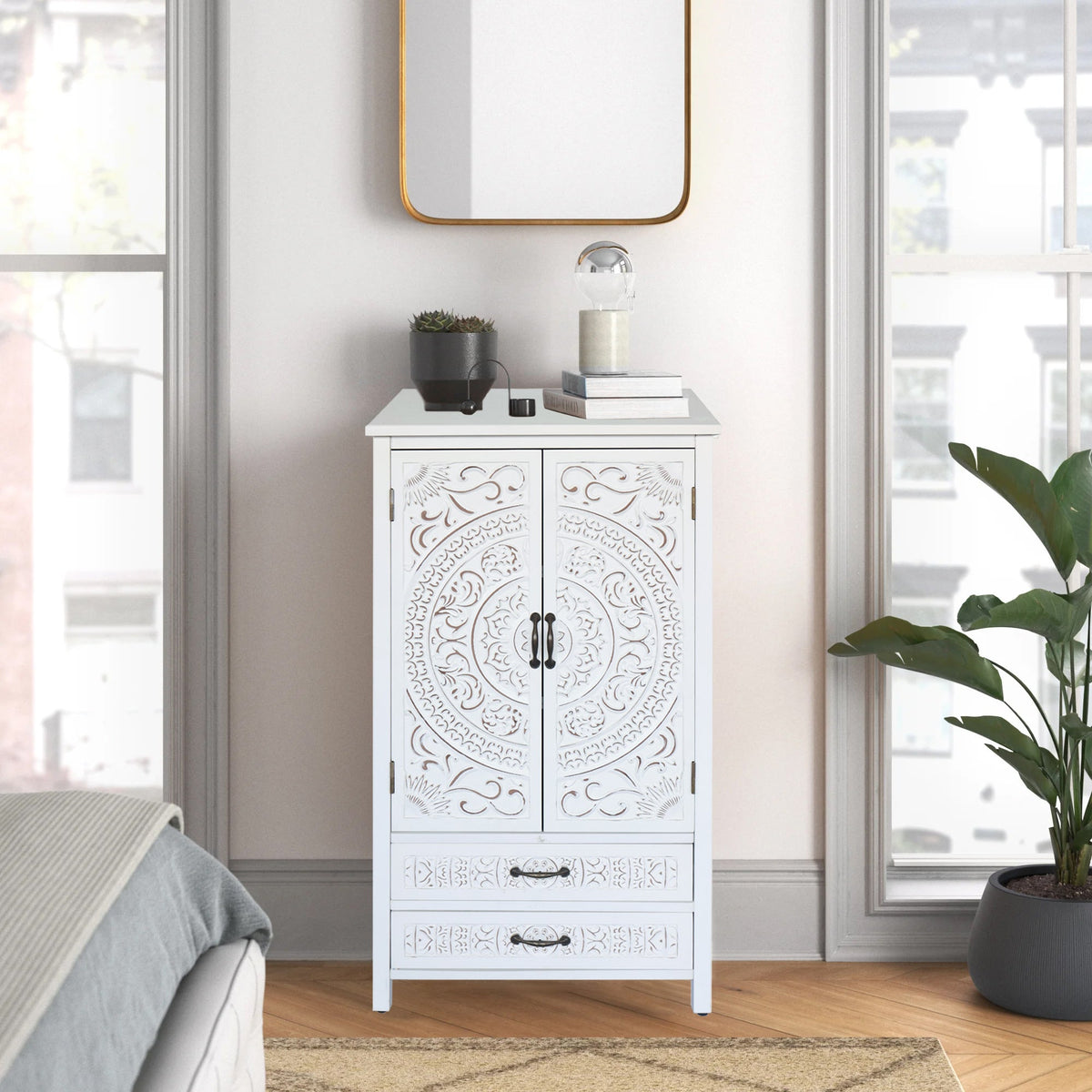 27'' Accent Tall Tower Storage Cabinet with Drawer and Doors - White