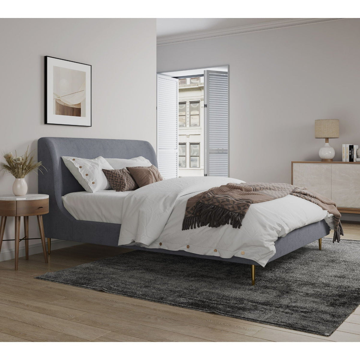 Heather Upholstered Bed with Curved Headboard - Multiple Colors