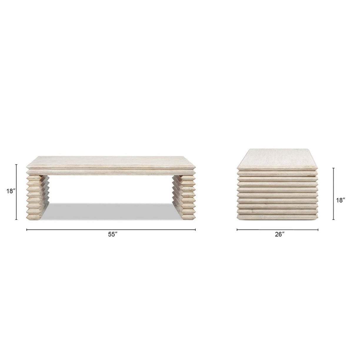 Geometric Waterfall Console Table with Solid Wood Construction - White or Light Brown