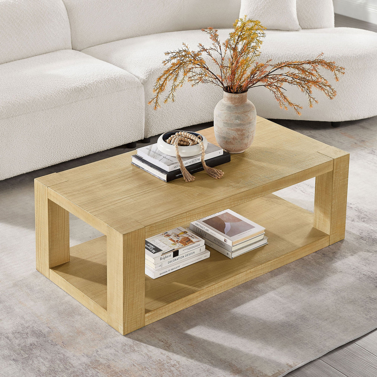 Modern 48 Inch Rectangular Coffee Table with Two-Tier Design - MDF