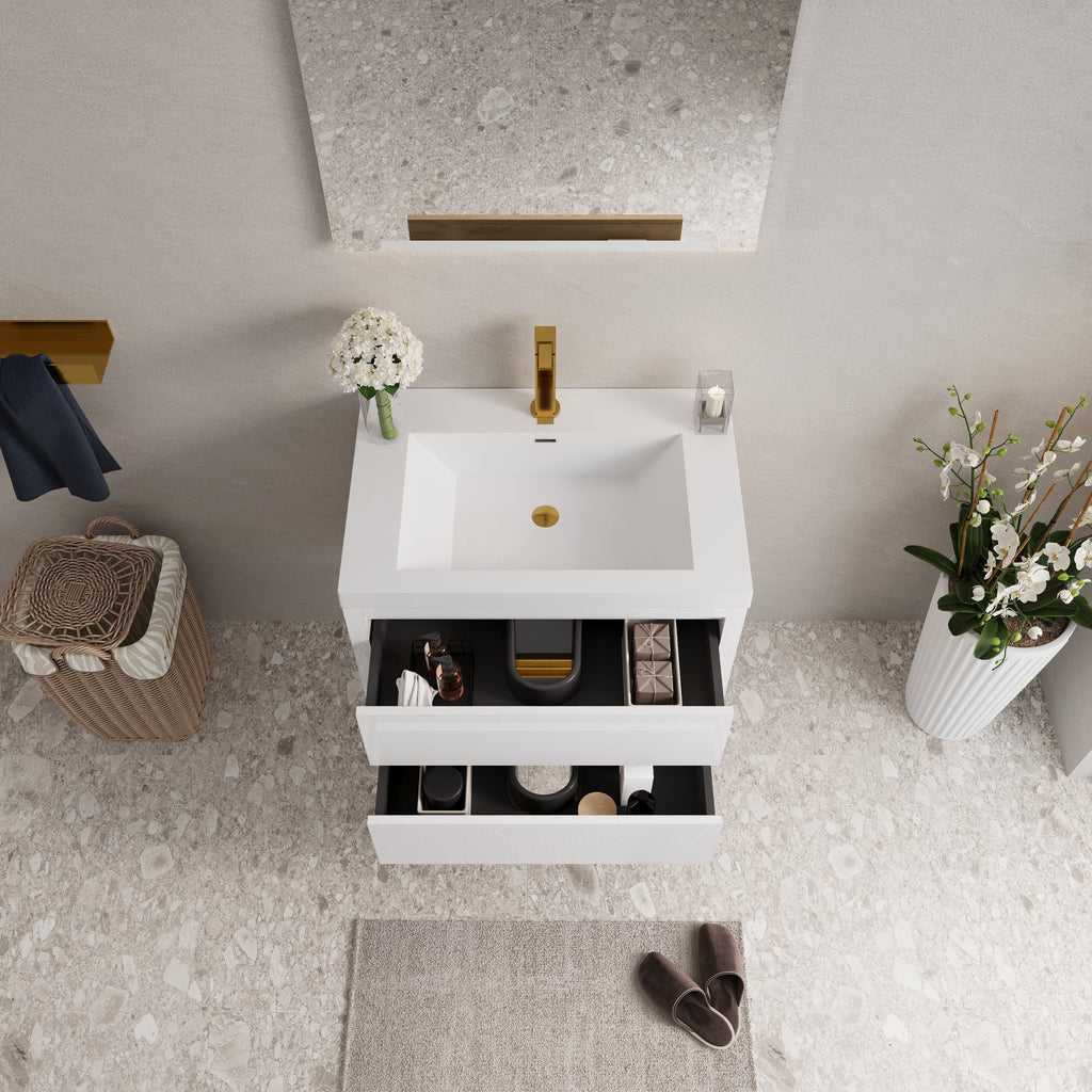 30" Wall-Mounted Bathroom Vanity with Stone Resin Countertop - Glossy Finish
