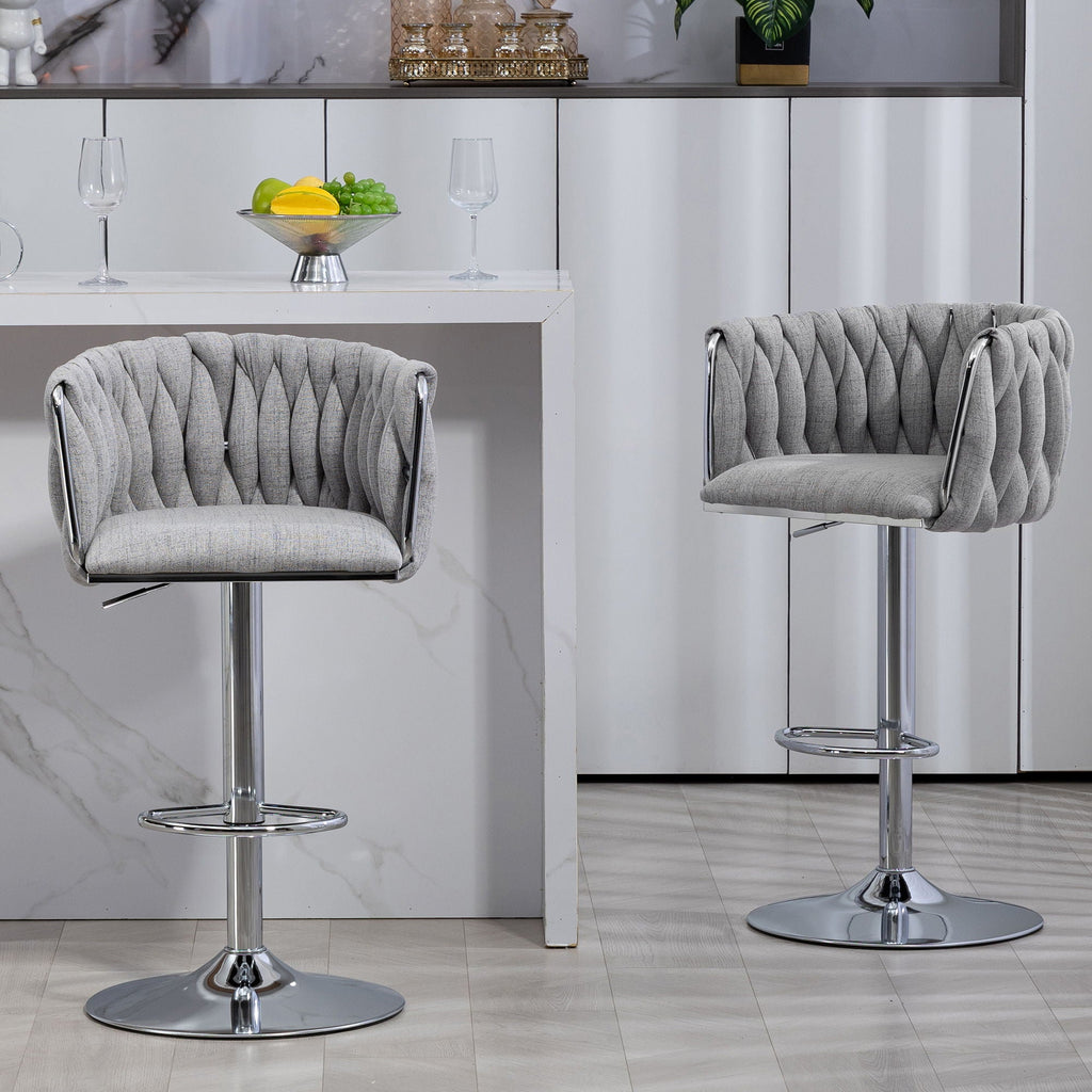 Adjustable Gray Counter Stools with 360° Swivel & Woven Back - Set of 2