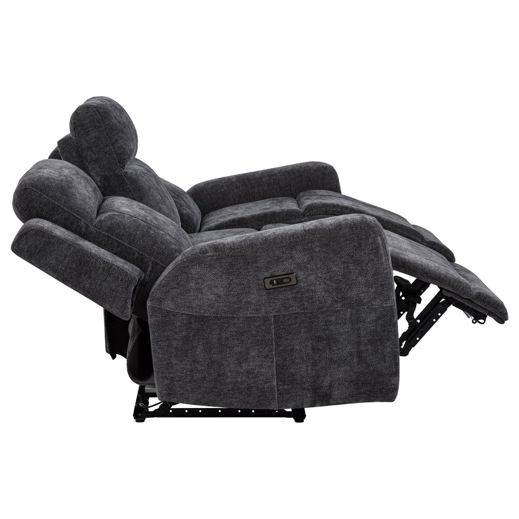Kennett 3-piece Chenille Power Reclining Sofa Set Dark Grey