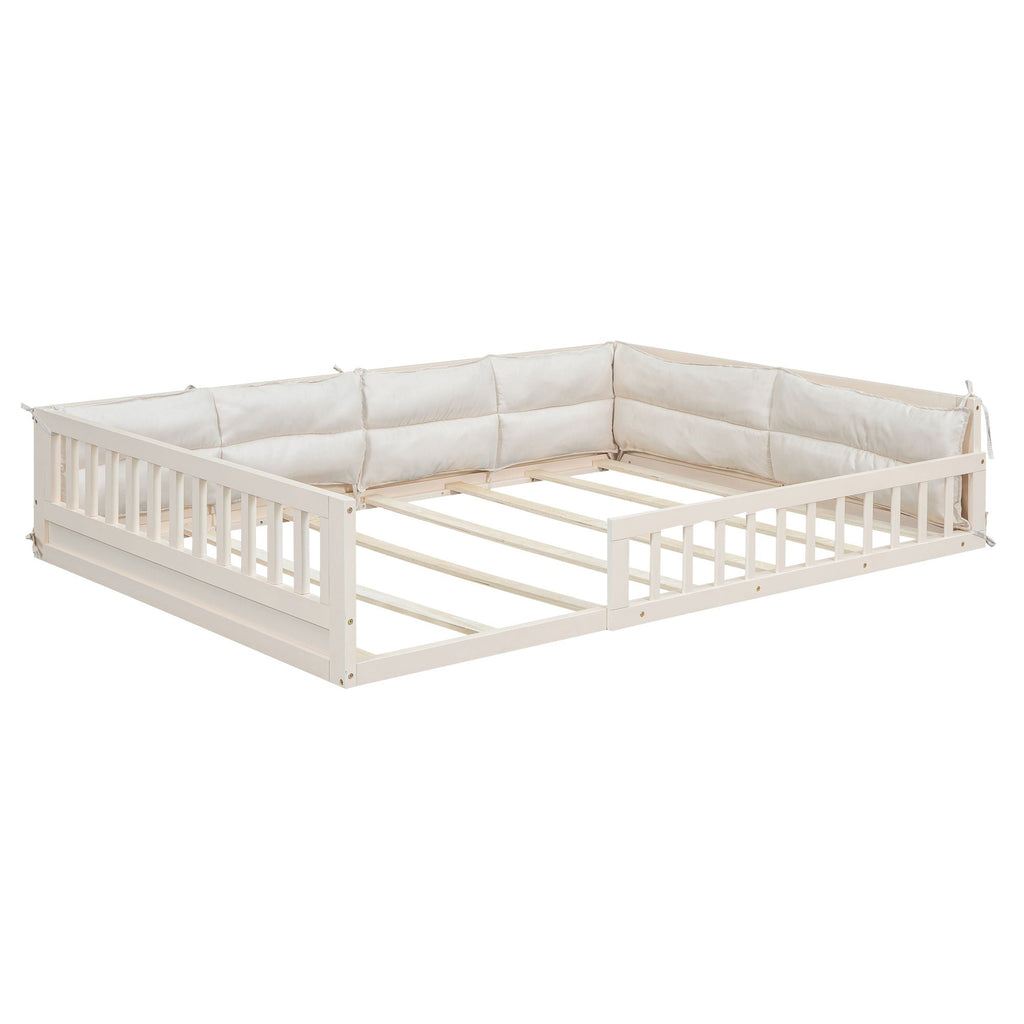 Upholstered Platform Bed with Guardrail and Pillow - Dark Gray