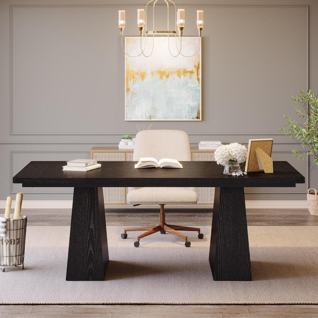 Double Pedestal Executive Desk with Spacious Work Surface - Dark Brown or Black