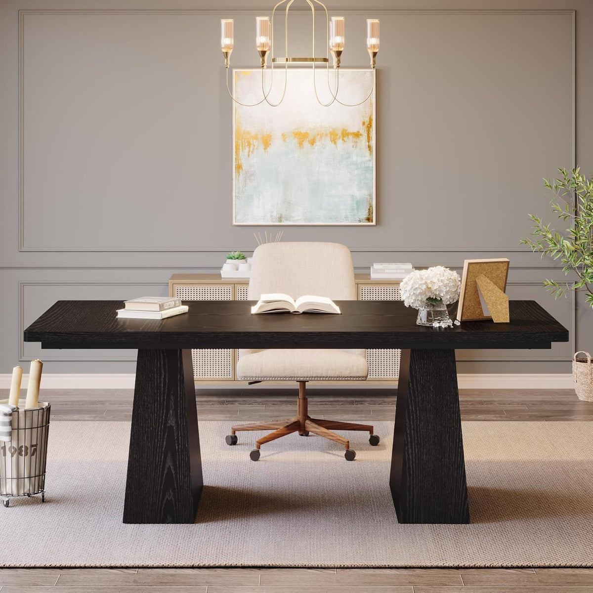 Double Pedestal Executive Desk with Spacious Work Surface - Dark Brown or Black