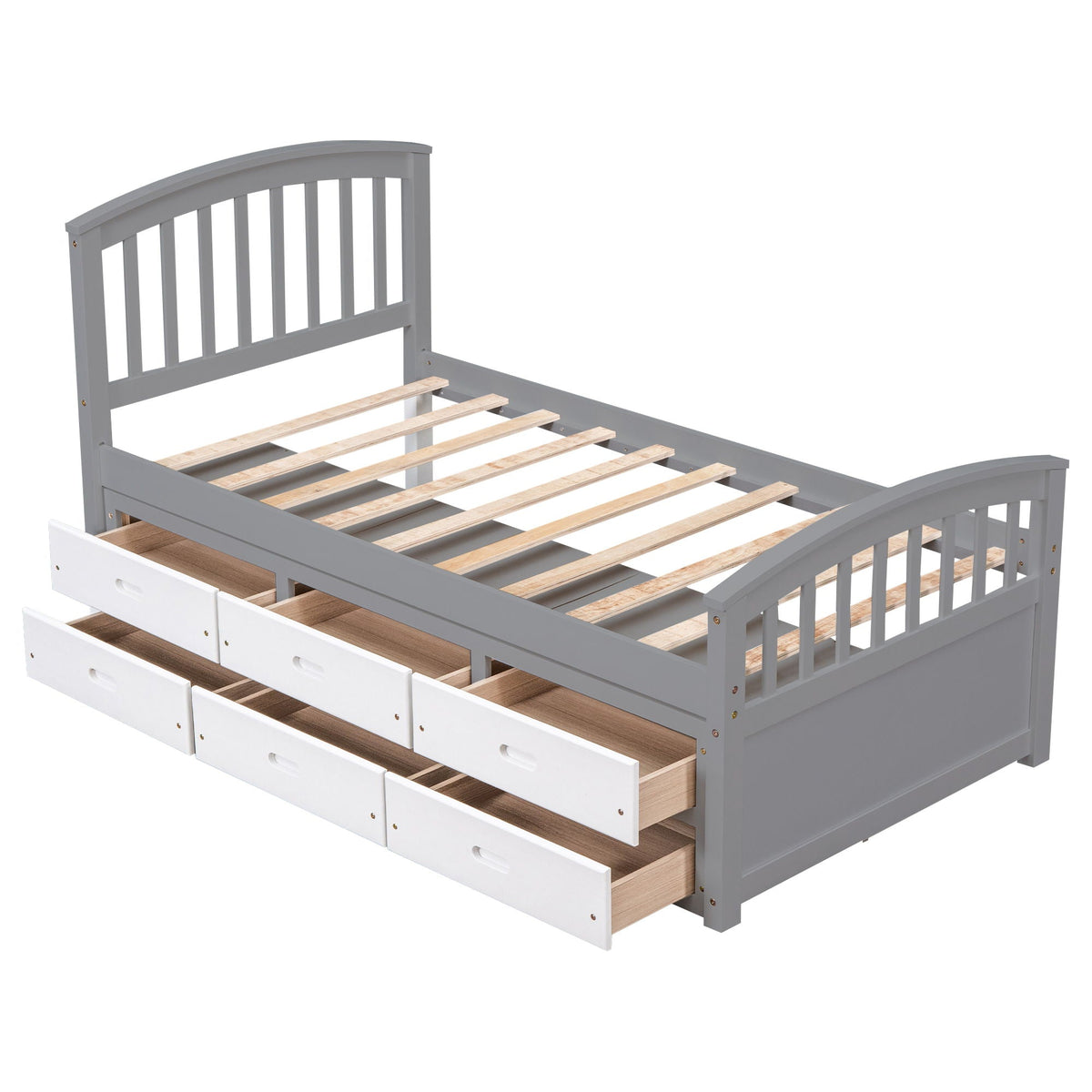 Solid Wood Twin Storage Bed with 6 Drawers - Multiple Colors