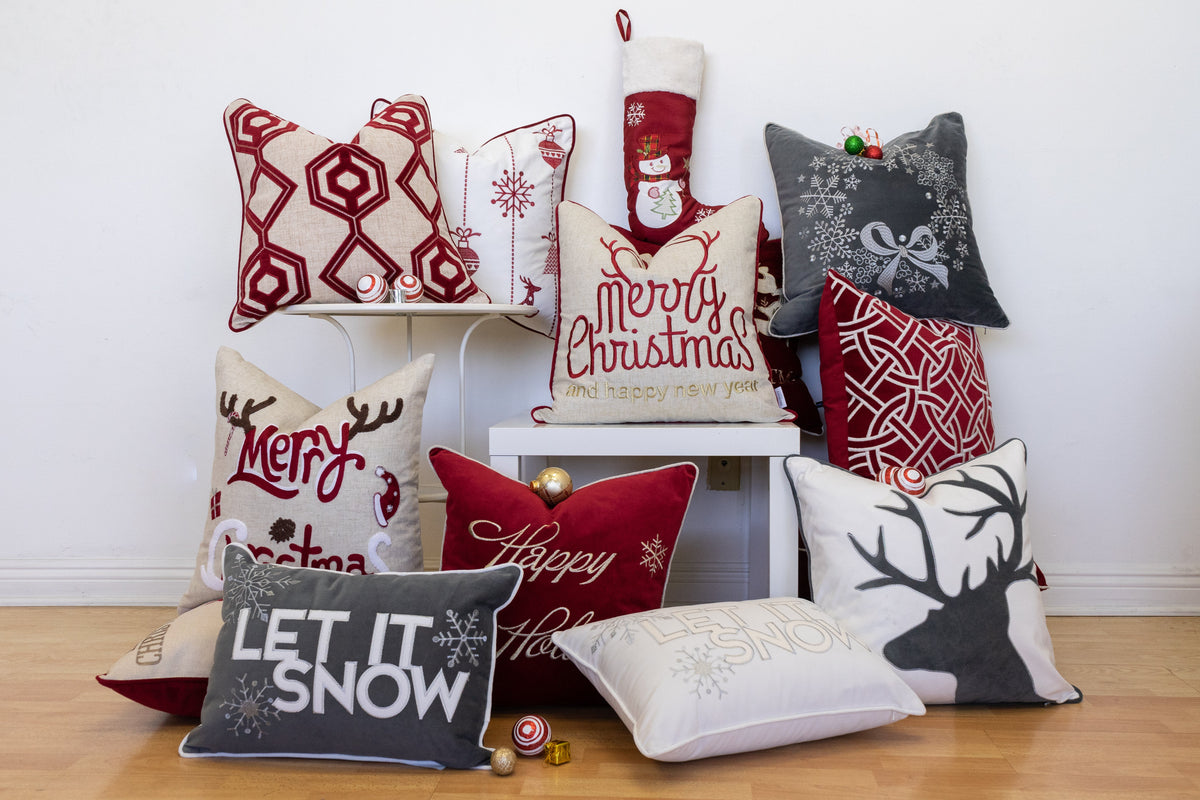 Let It Snow Embroidered Cotton Throw Pillow with Pillow Insert - Gray