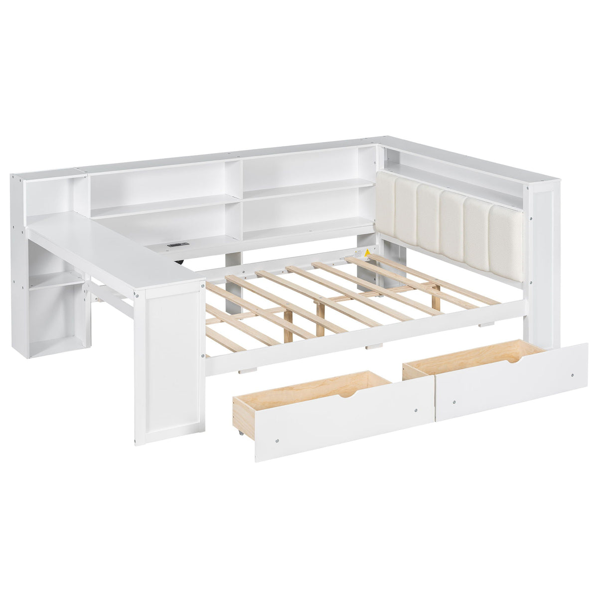 Platform Storage Bed with Shelves, Desk, Charging Station & LED - Full Size