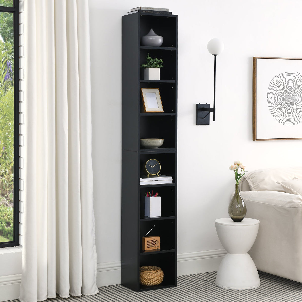 8-Tier Media Tower Rack with Adjustable Shelves - Black or Walnut