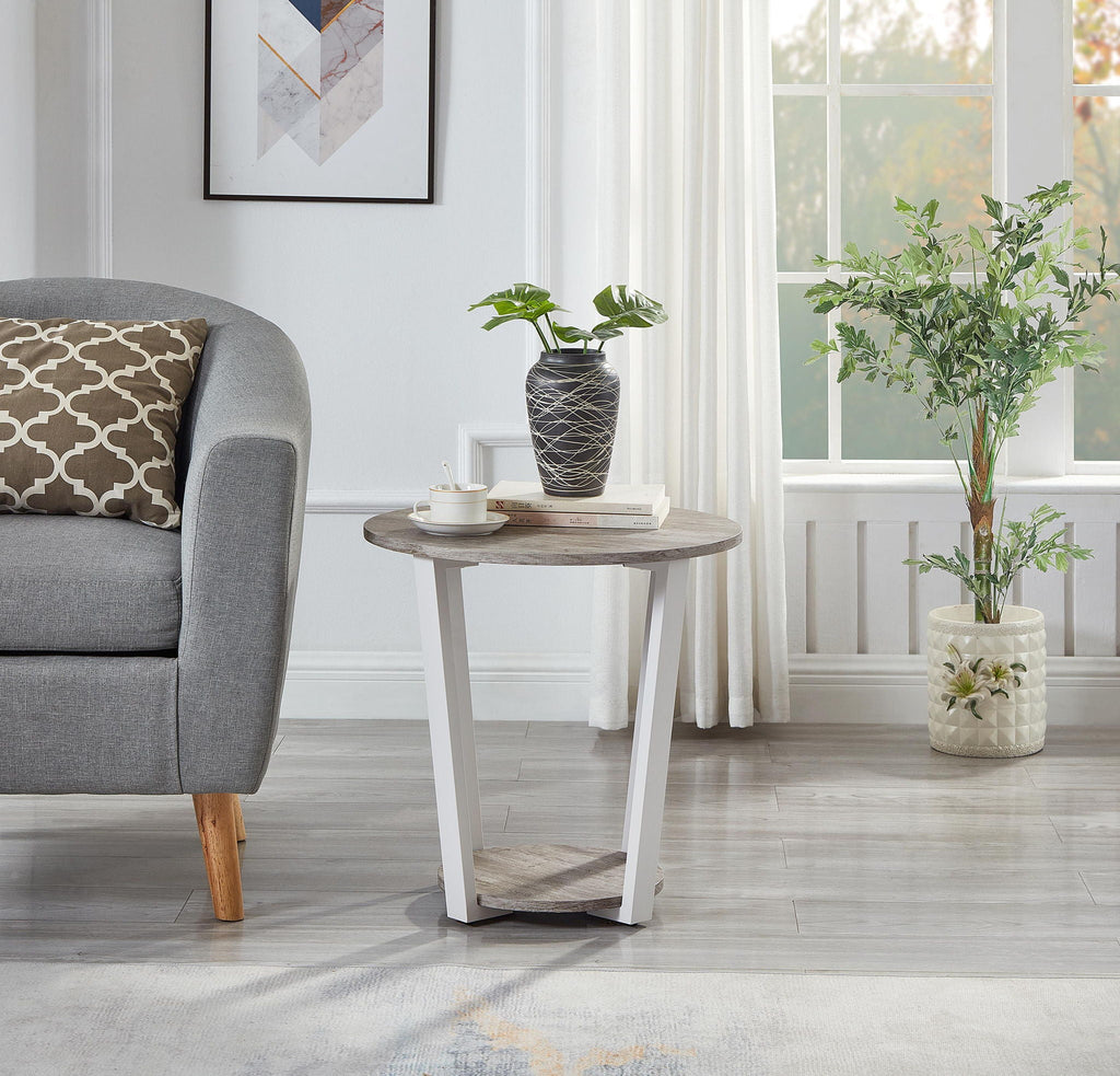 Contemporary Round End Table with Shelf - Gray