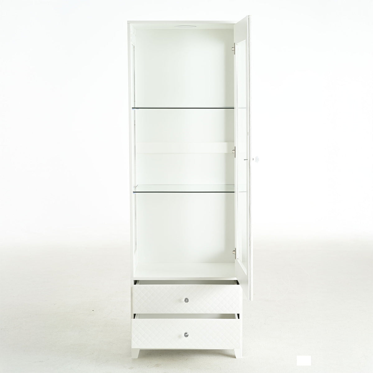 Modern Upholstered Glass Display Cabinet with Adjustable LED Light - White