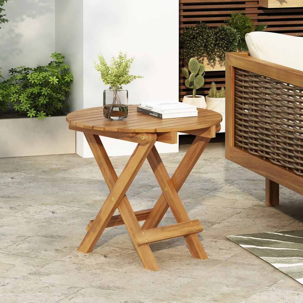 Patio Conversation Set with Cushions and Foldable Side Table - Blue/Teak