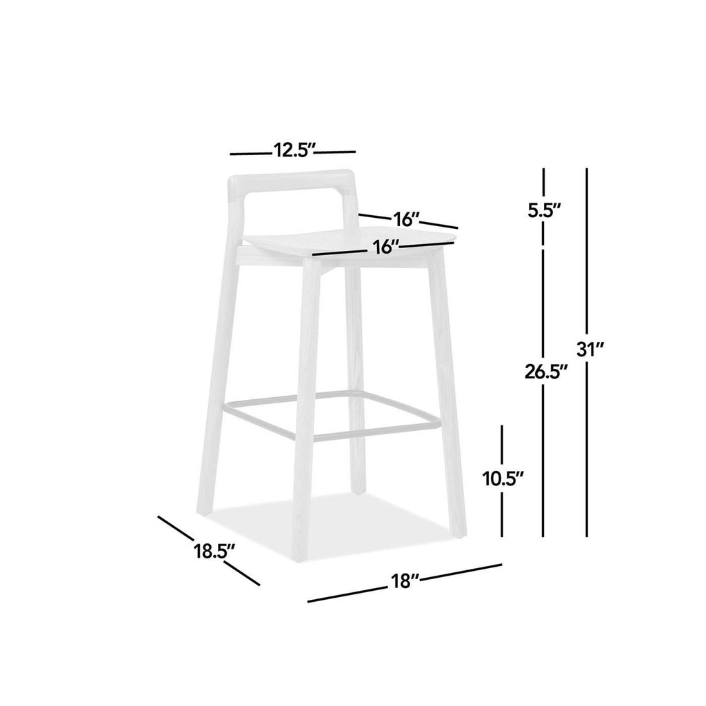 Modern Minimalist Low Back Counter Stool with Ash Wood Construction - Dark Brown Walnut