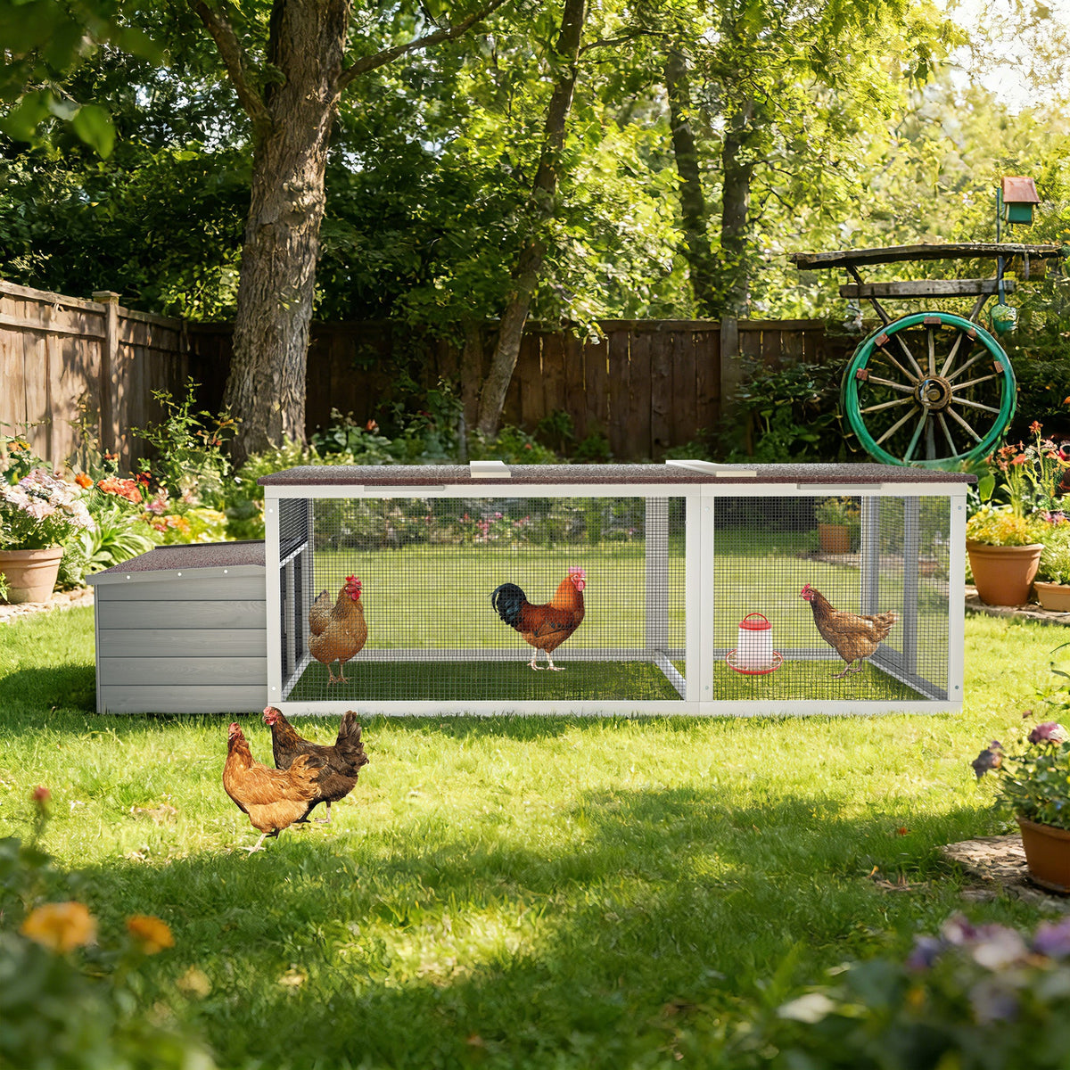 Large Chicken Coop with 20.93 Sq Ft Run - Wooden Outdoor Pen
