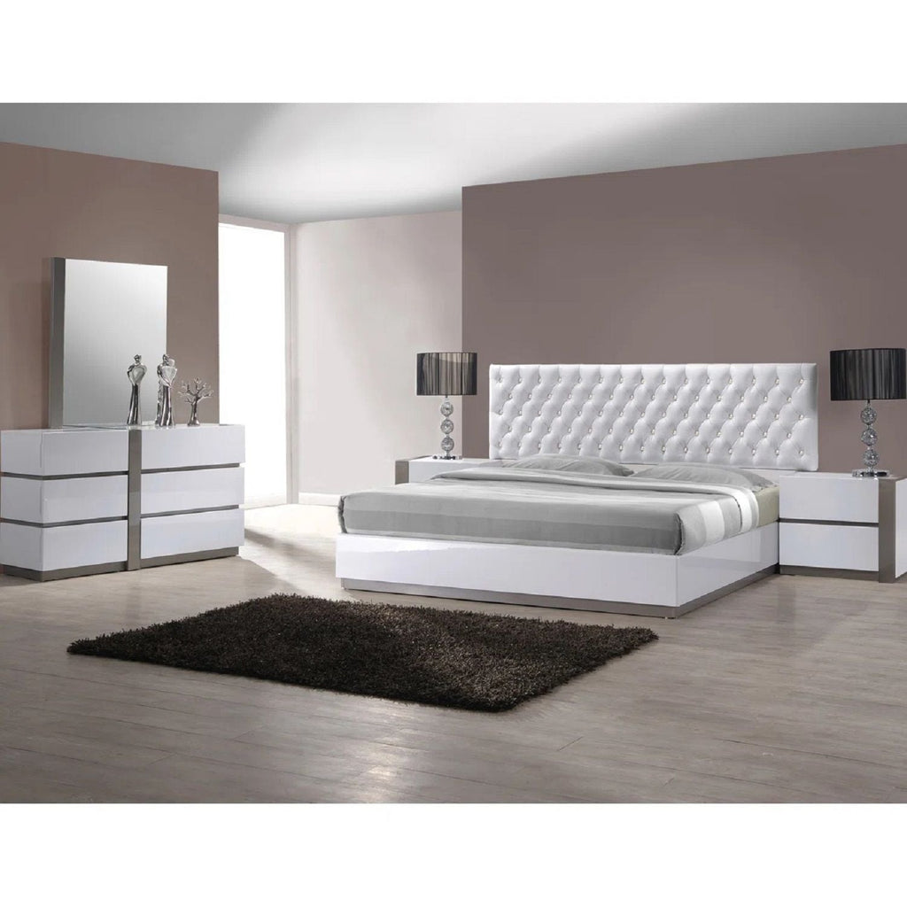 White Nightstand Bedside Table with 2 Drawers - High Gloss Finish