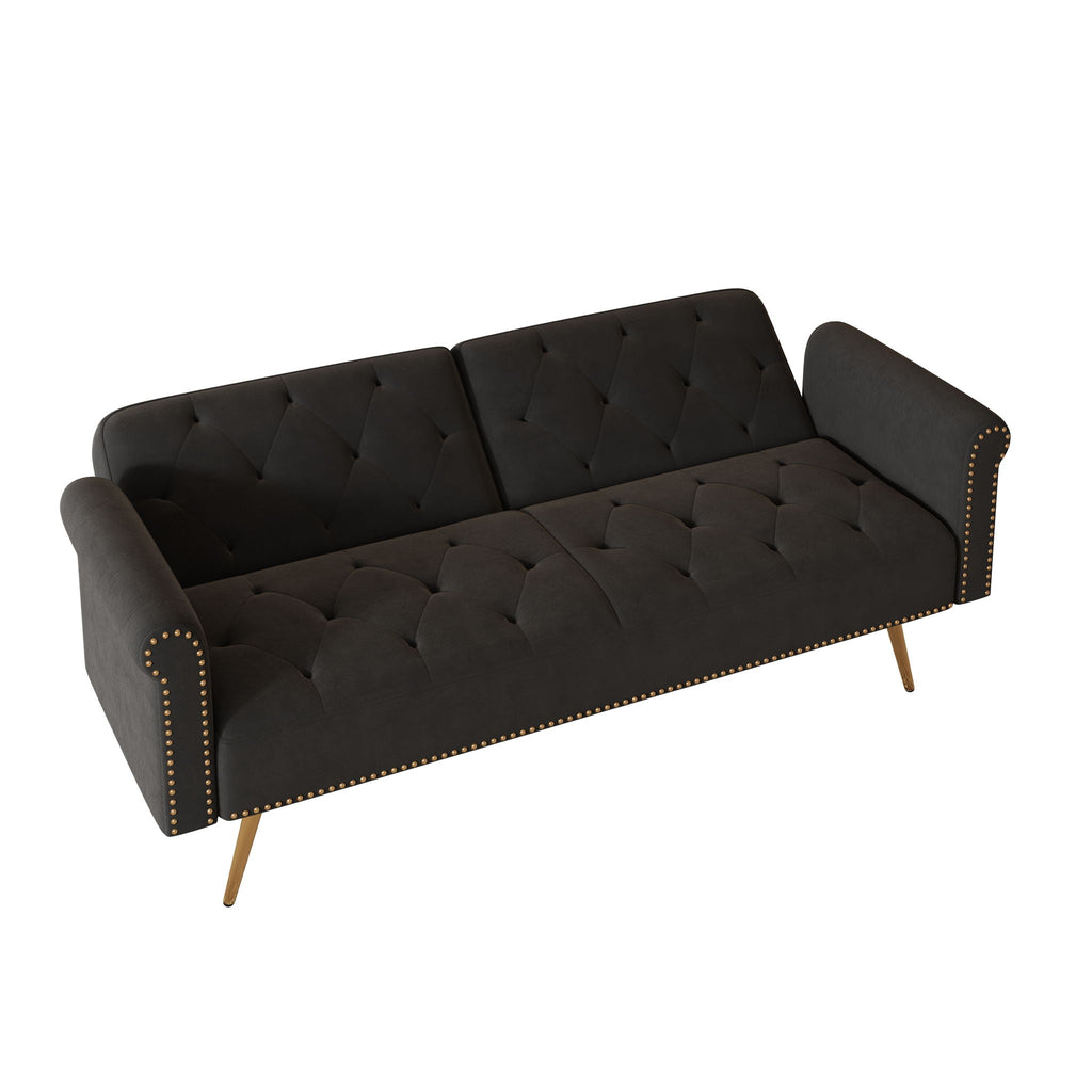 Velvet Sofa Bed with Nail Head Trim and Matching Pillow - Multiple Colors
