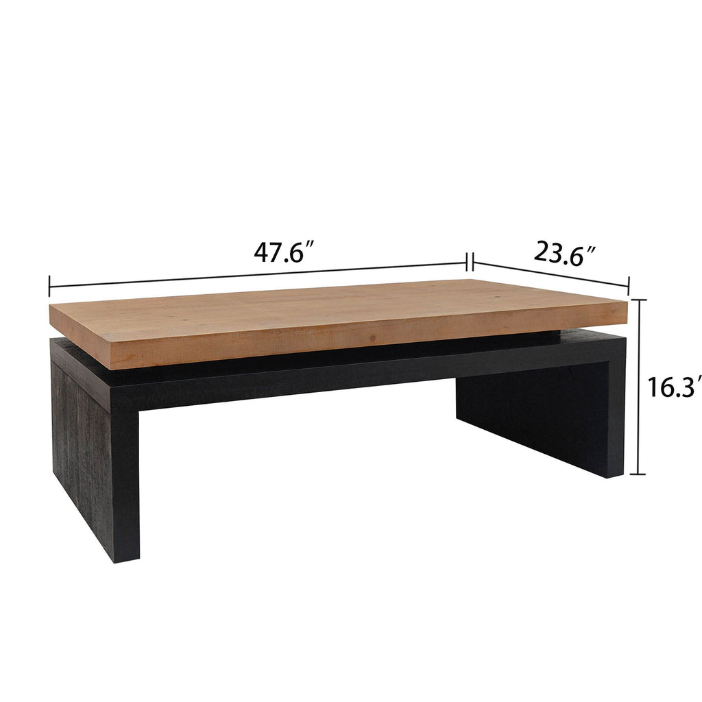 Rectangular Coffee Table with Engineered Wood Top and Black Frame - Black/Natural