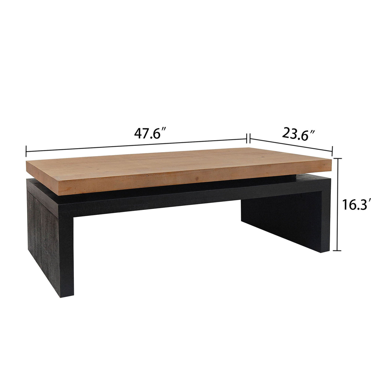 Rectangular Coffee Table with Engineered Wood Top and Black Frame - Black/Natural